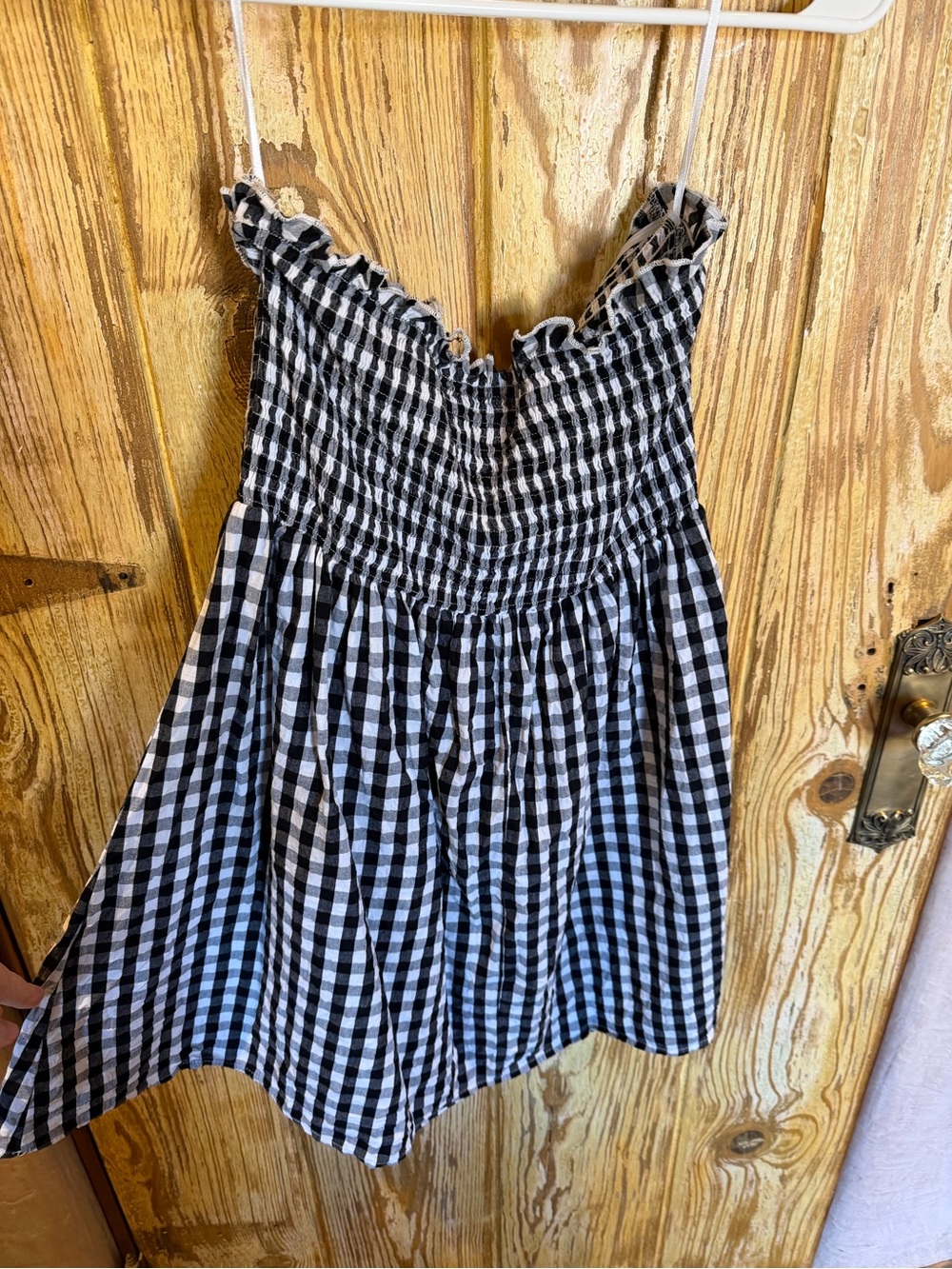 SHEIN Women’s Black and White Gingham Strapless Sundress